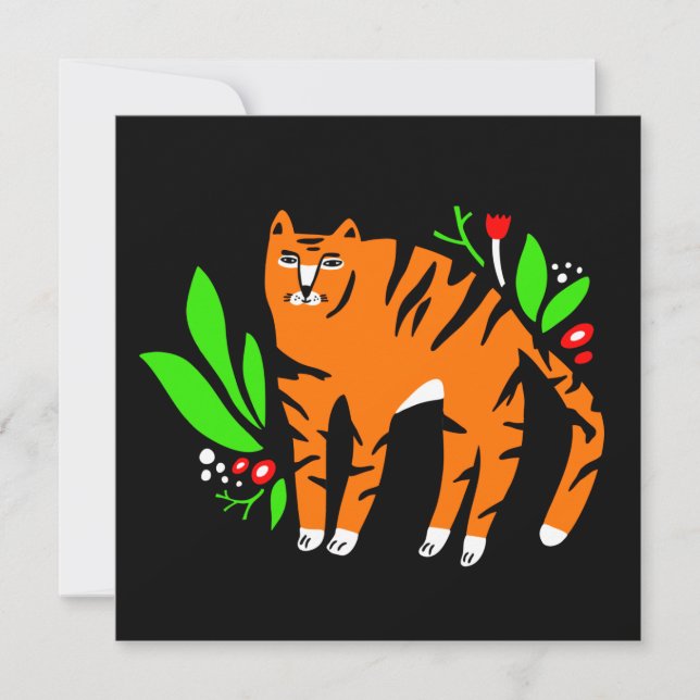 Tiger in Blume Einladung (Vorderseite)