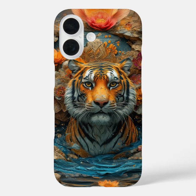 Tiger in Blume iPhone 16 Hülle (Rückseite)