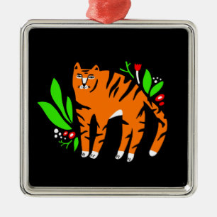 Tiger in Blume Ornament Aus Metall