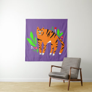 Tiger in Blume Wandteppich