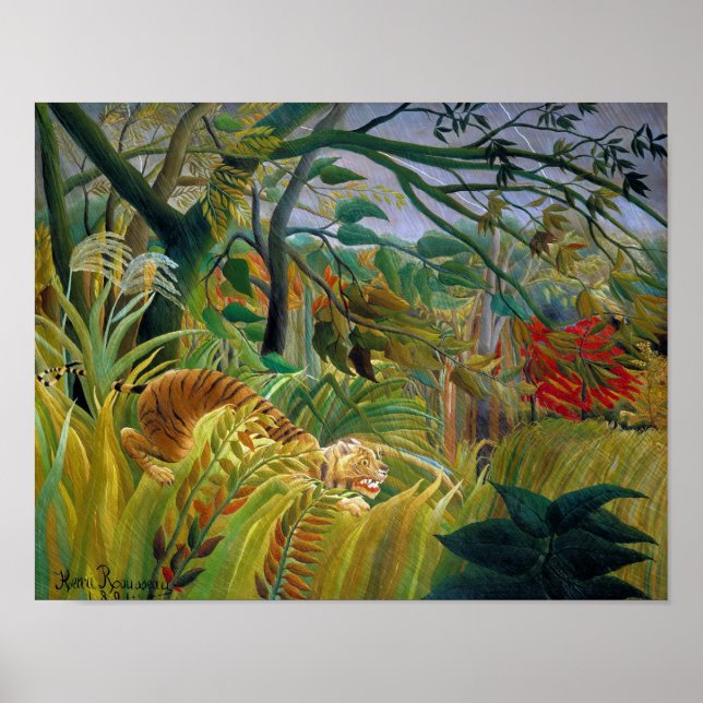Tiger in einem tropischen Sturm, Rousseau Poster (Vorne)