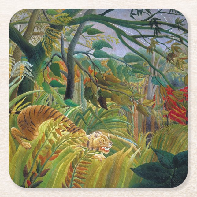 Tiger in einem tropischen Sturm, Rousseau Rechteckiger Pappuntersetzer (Vorderseite)