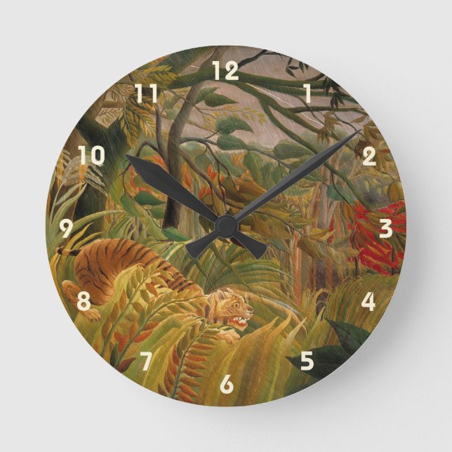 Tiger in einem tropischen Sturm von Henri Rousseau Runde Wanduhr (Vorderseite)