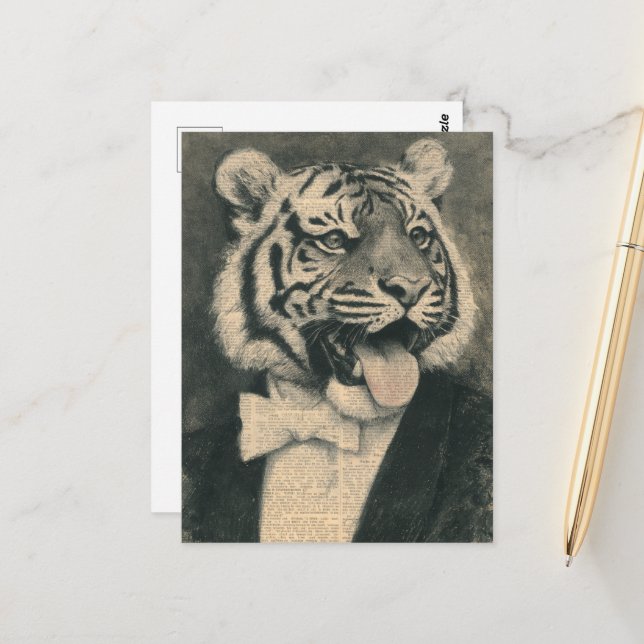 Tiger in einem Tux-Collage Postkarte (Vorderseite/Rückseite Beispiel)