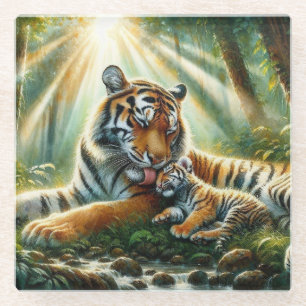Tiger in einem üppigen Dschungel Wasserfarben Male Glasuntersetzer