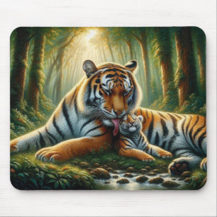 Tiger in einem üppigen Dschungel Wasserfarben Male Mousepad