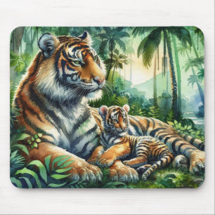 Tiger in einem üppigen Dschungel Wasserfarben Male Mousepad
