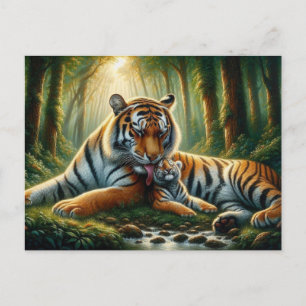 Tiger in einem üppigen Dschungel Wasserfarben Male Postkarte