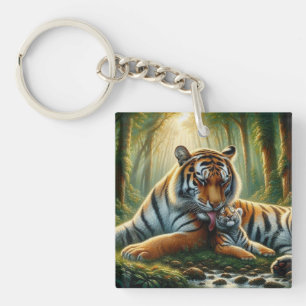 Tiger in einem üppigen Dschungel Wasserfarben Male Schlüsselanhänger