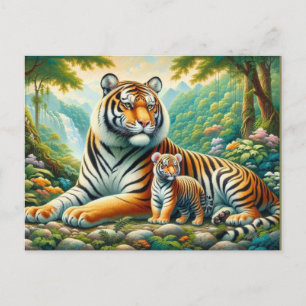 Tiger in einem üppigen Dschungelparadies Postkarte