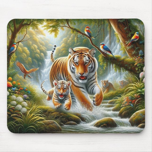 Tiger in einem verzauberten Waldgemälde Mousepad (Vorne)