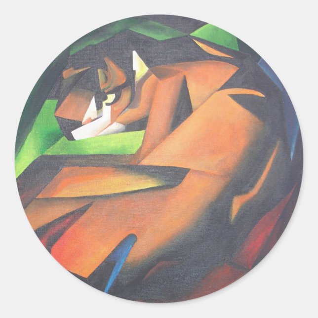 Tiger in geometrischer Art Stil Franz Marc Runder Aufkleber (Vorderseite)
