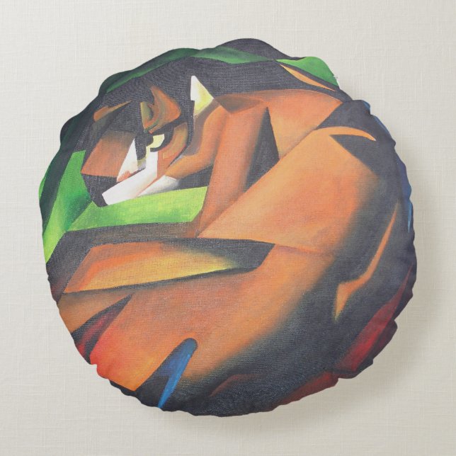 Tiger in geometrischer Art Stil Franz Marc Rundes Kissen (Rückseite)