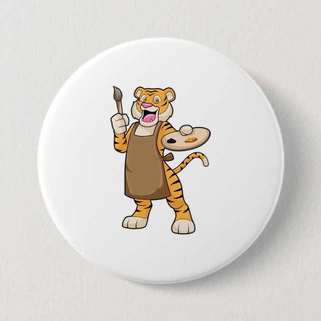 Tiger in Malerei mit Pinsel und Pinsel Button (Vorderseite)
