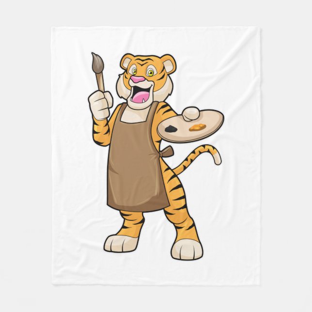 Tiger in Malerei mit Pinsel und Pinsel Fleecedecke (Vorderseite)