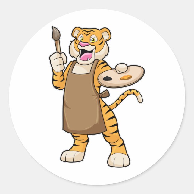 Tiger in Malerei mit Pinsel und Pinsel Runder Aufkleber (Vorderseite)