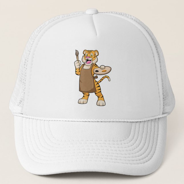 Tiger in Malerei mit Pinsel und Pinsel Truckerkappe (Vorderseite)