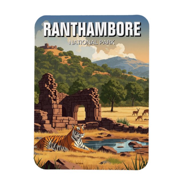 Tiger in Ranthamoring National Park India Travel Magnet (Vertikal)