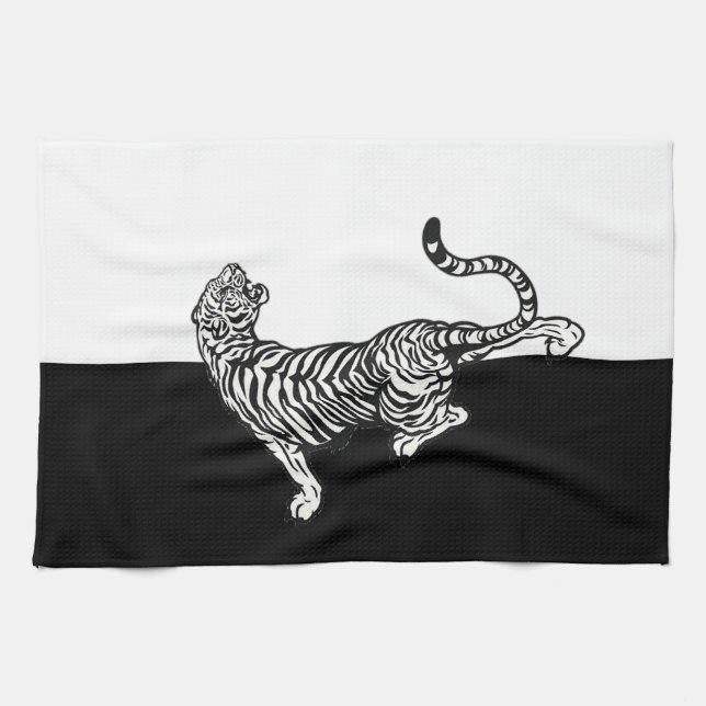 Tiger in Schwarz und Weiß Geschirrtuch (Horizontal)