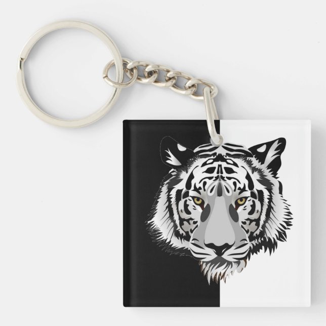 Tiger in Schwarz und Weiß Schlüsselanhänger (Vorderseite)