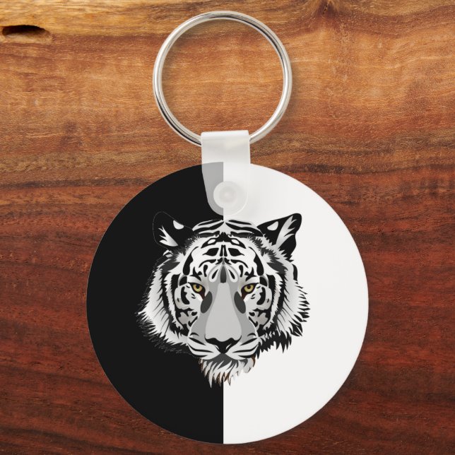 Tiger in Schwarz und Weiß Schlüsselanhänger (Vorderseite)