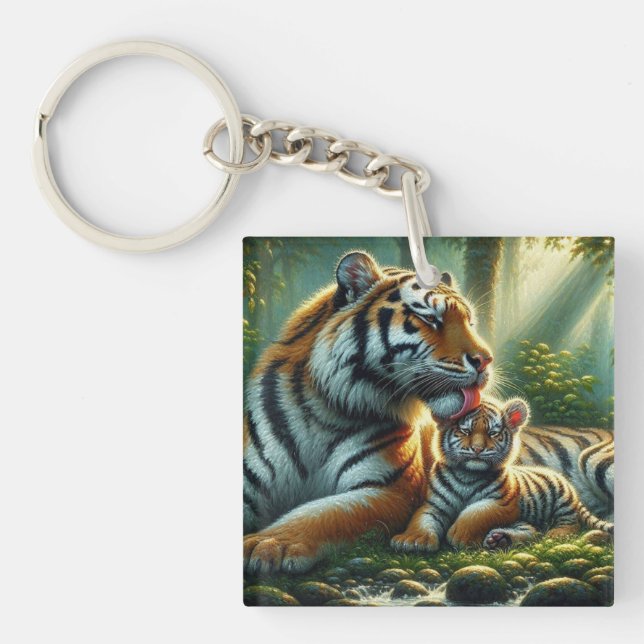 Tiger in Sonnenbeleuchtungs-Waldmalerei Schlüsselanhänger (Vorderseite)