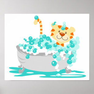 Tiger in Tub Dschungel Badezimmer Kunst Poster