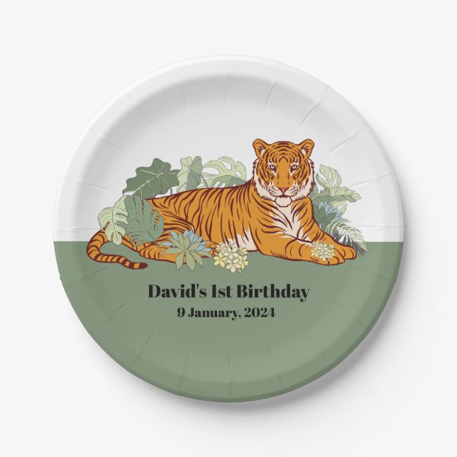 Tiger-Junge-Party, Tierdschungel Pappteller (Vorderseite)