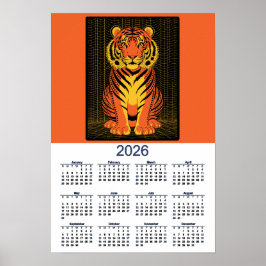 Tiger-Kalender Dramatisch Orange  Schwarzer Tiger  Poster