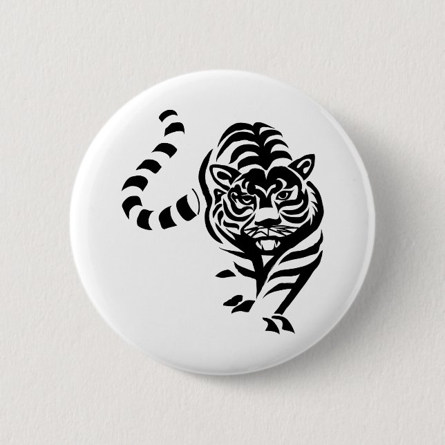 Tiger Katze Big Schwarz-weiß Stripes Prowl Walk Button (Vorderseite)