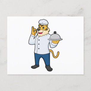 Tiger-Koch Chef hat Teller Postkarte