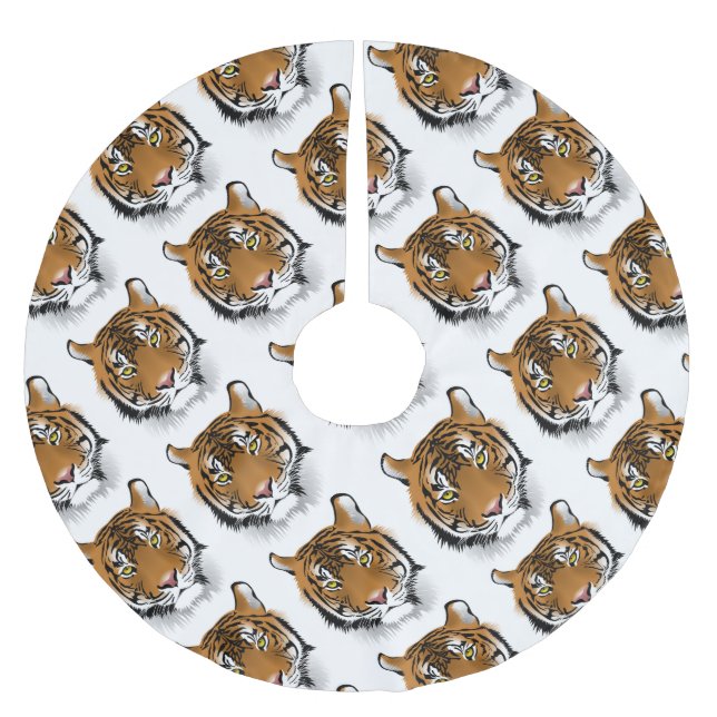 Tiger-Kopf-Druck-Entwurf Polyester Weihnachtsbaumdecke (Vorderseite)