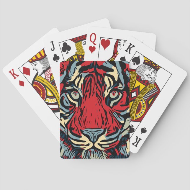 Tiger Kopf in Rot und Blau Spielkarten (Rückseite)