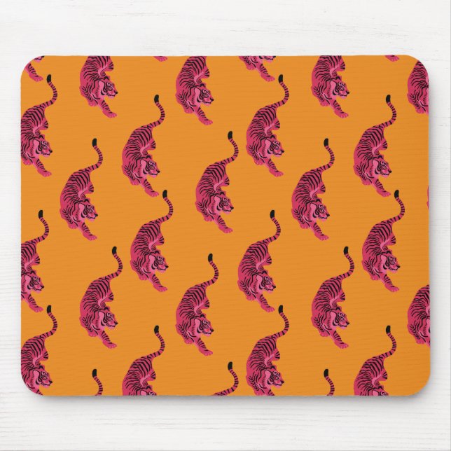 Tiger - Lebendiges Pink Mousepad (Vorne)