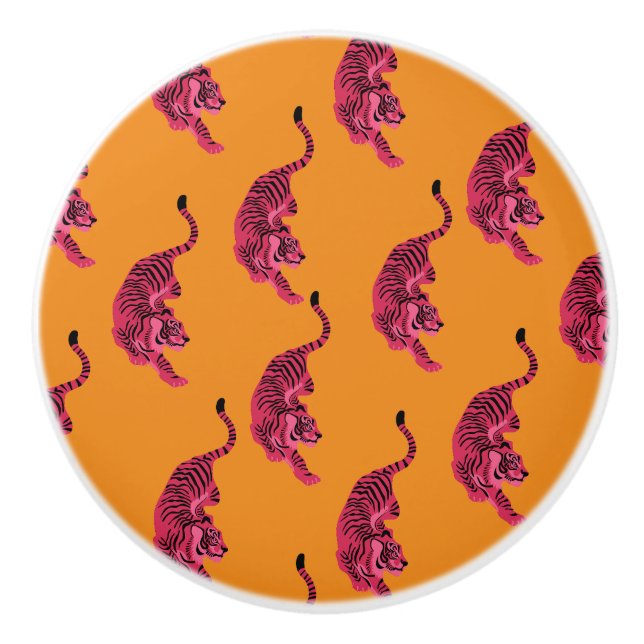 Tiger - Lebendiges Rosa Keramikknauf (Vorderseite)