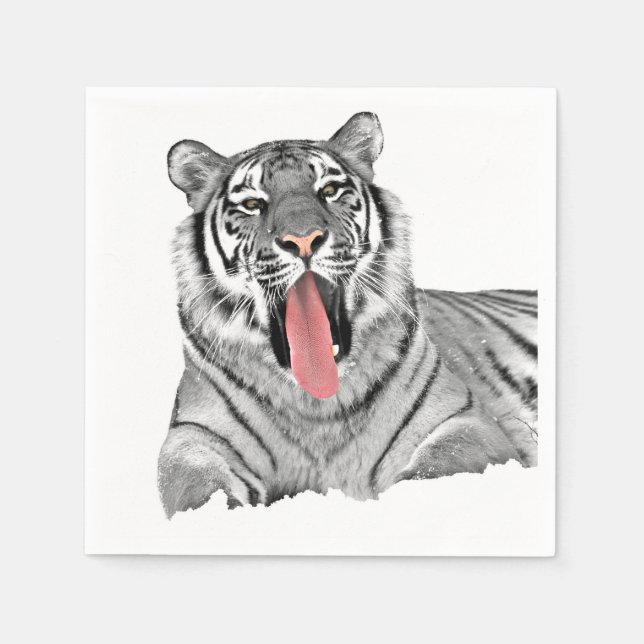 Tiger liegen im Schnee und zeigen Zunge Serviette (Vorderseite)