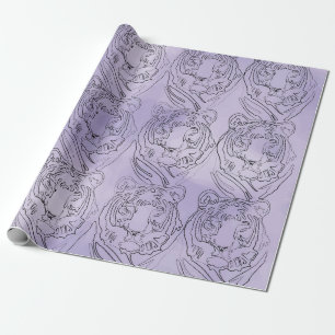 Tiger Lila Aquarellmuster Faltpapier Geschenkpapier