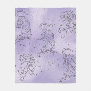 Tiger lila Wasserfarbmuster Fleece Blanken