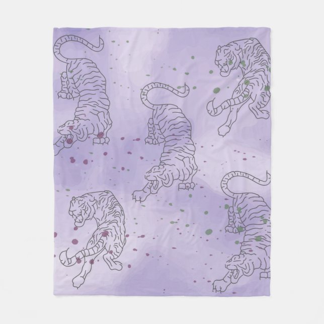 Tiger lila Wasserfarbmuster Fleece Blanken (Vorderseite)