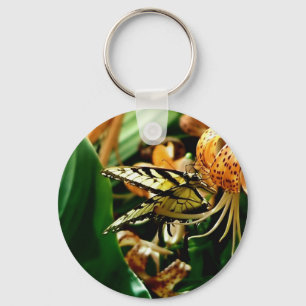Tiger-Lilie und Schmetterling Schlüsselanhänger