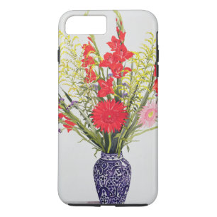 Tiger-LilienGladioli und Scabious in einem Blau Case-Mate iPhone Hülle