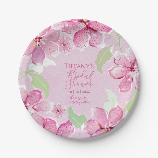 Tiger Lilly Clematis Pink Floral | BRAUTPARTY Pappteller (Vorderseite)