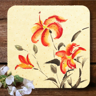 Tiger Lily - rot Rechteckiger Pappuntersetzer