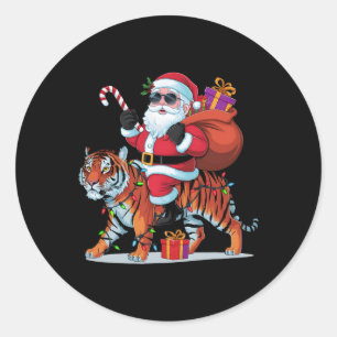 Tiger Lover Xmas Lighting Santa Riding Tiger Chris Runder Aufkleber