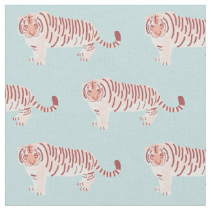 Tiger Mama & Cub Muster Light Blue Stoff