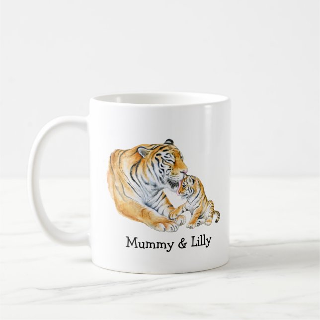 Tiger Mama & Cub - Personalisierte Liebe Kaffeetasse (Links)