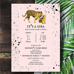 Tiger Mama Pink Girl Baby Shower Invitation Einladung