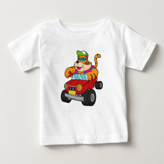 Tiger mit Auto Baby T-shirt (Vorderseite)