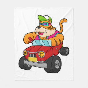 Tiger mit Auto Fleecedecke