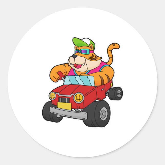 Tiger mit Auto Runder Aufkleber (Vorderseite)
